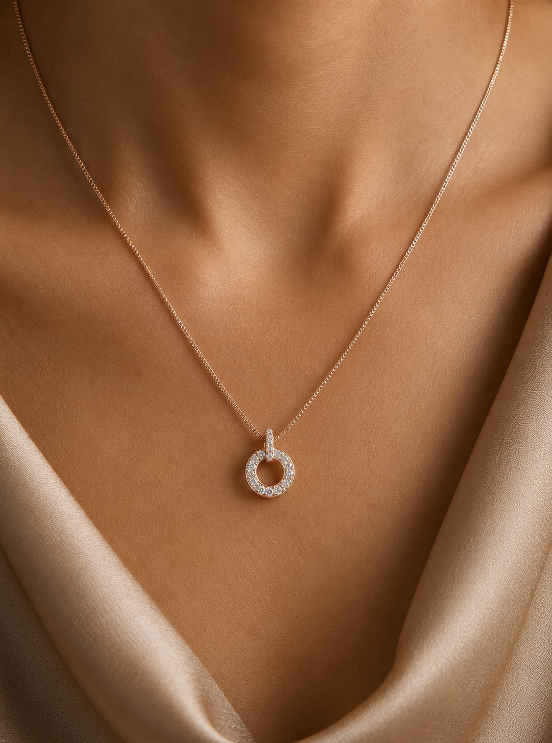 Rose Gold Finished Diamond Studded Helly Pendant With Chain on Pure 925 Silver