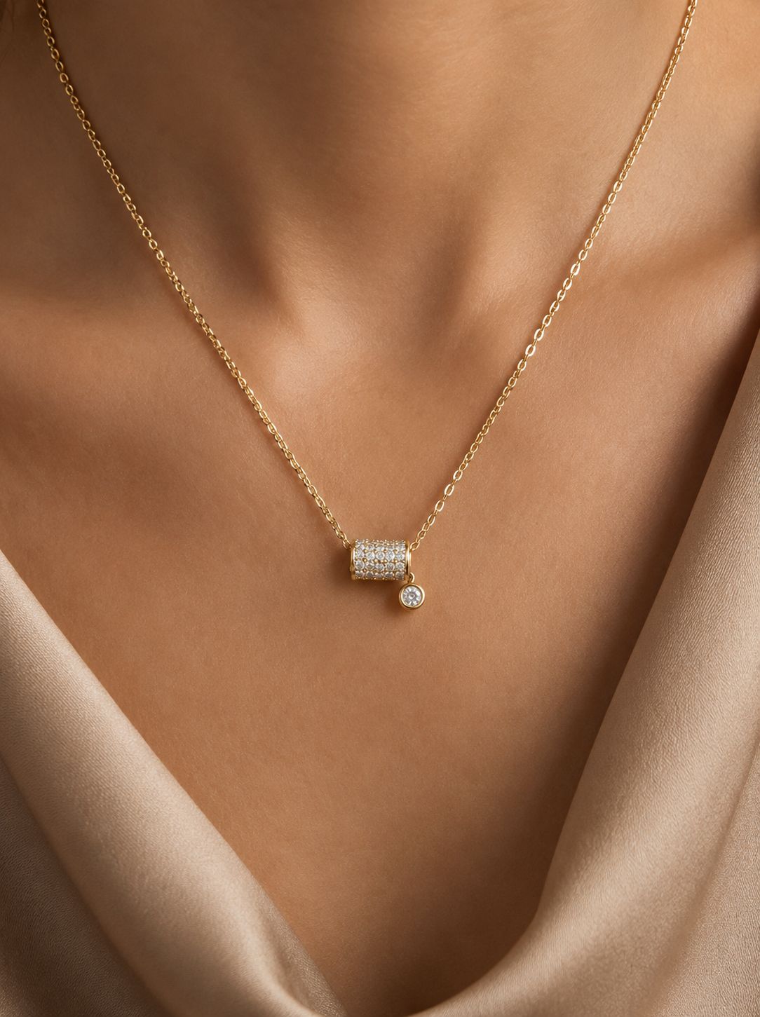 Gold Finish Barrel Pendant With Chain on Pure 925 Silver