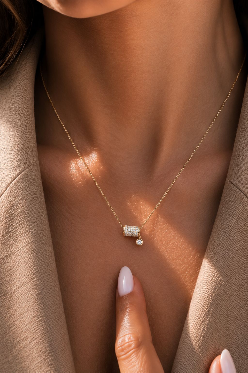 Gold Finish Barrel Pendant With Chain on Pure 925 Silver