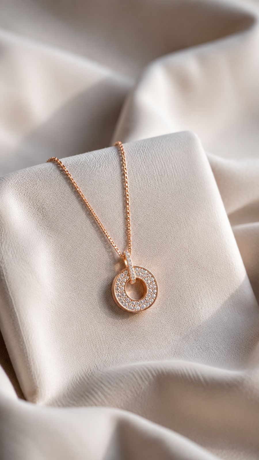 Rose Gold Finished Diamond Studded Helly Pendant With Chain on Pure 925 Silver