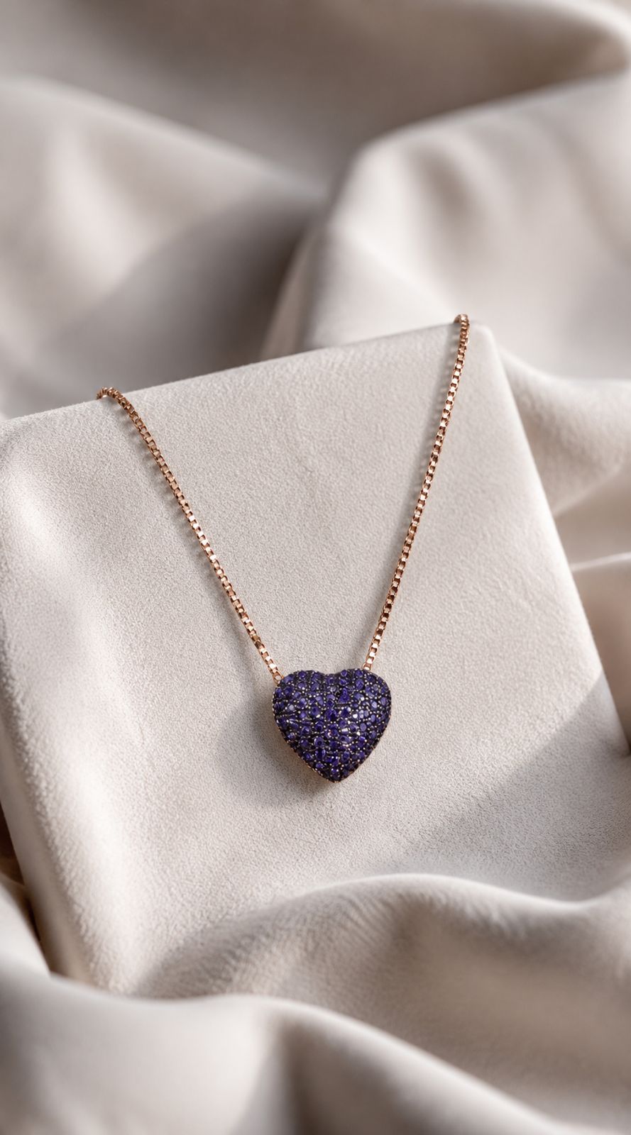 Rose Gold Purple Heart Pendant with Chain on Pure 925 Silver