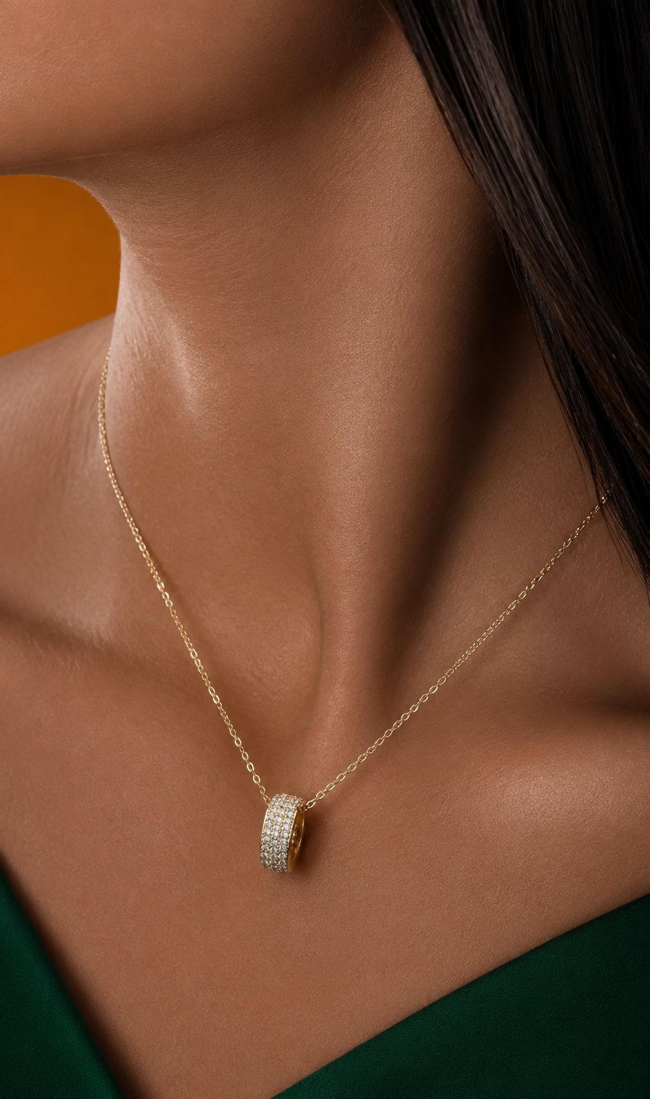 18k Gold Finish Brezza Ring Pendant with Chain on Pure 925 Silver