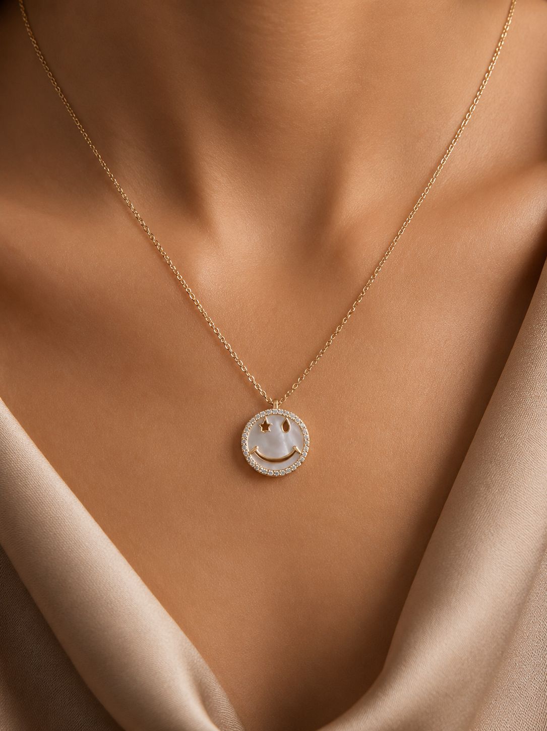 Happy Face Rose Gold Pendant on Pure 925 Silver