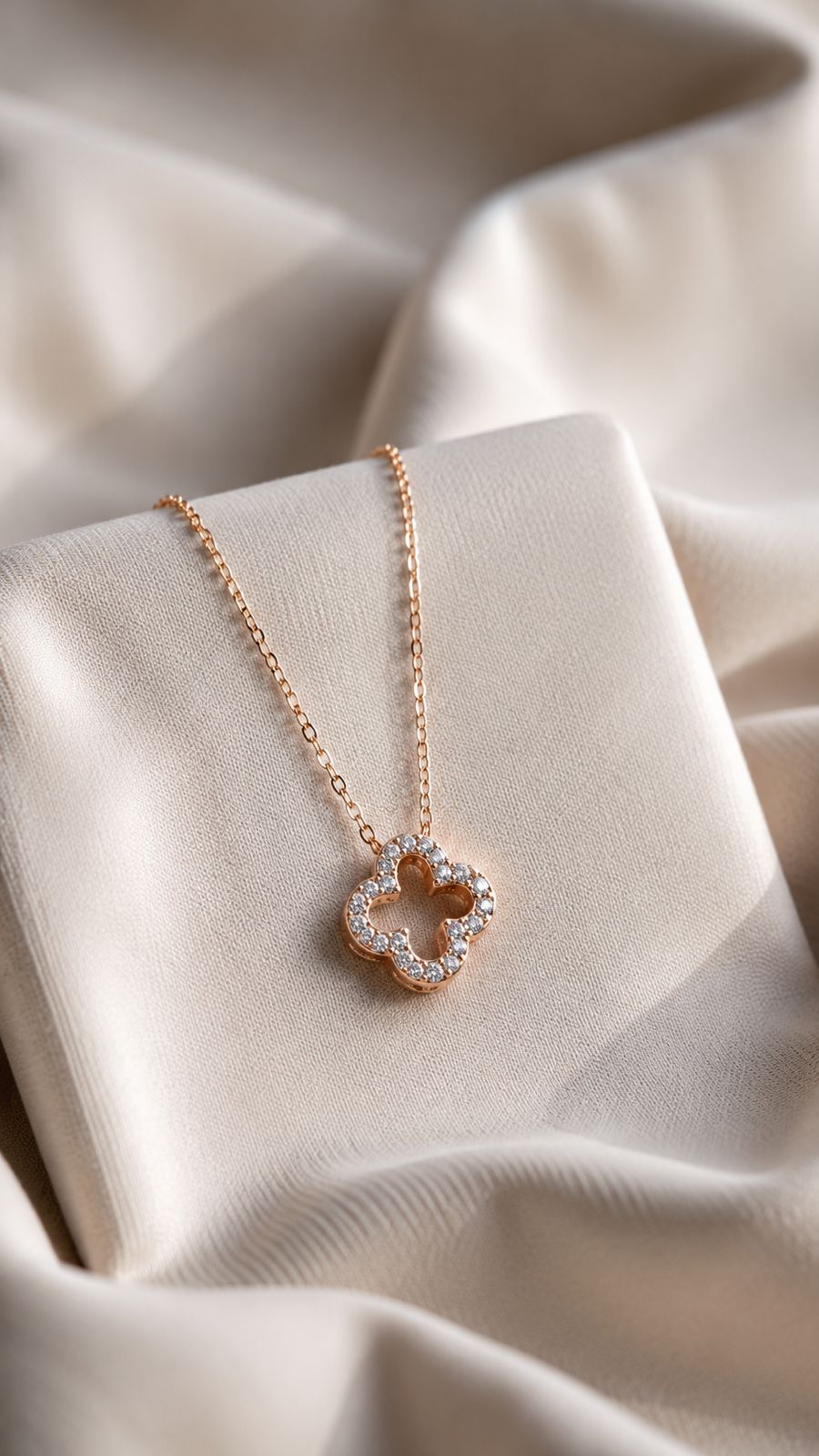 Rose Gold Diamond Studded Clover Leaf Pendant