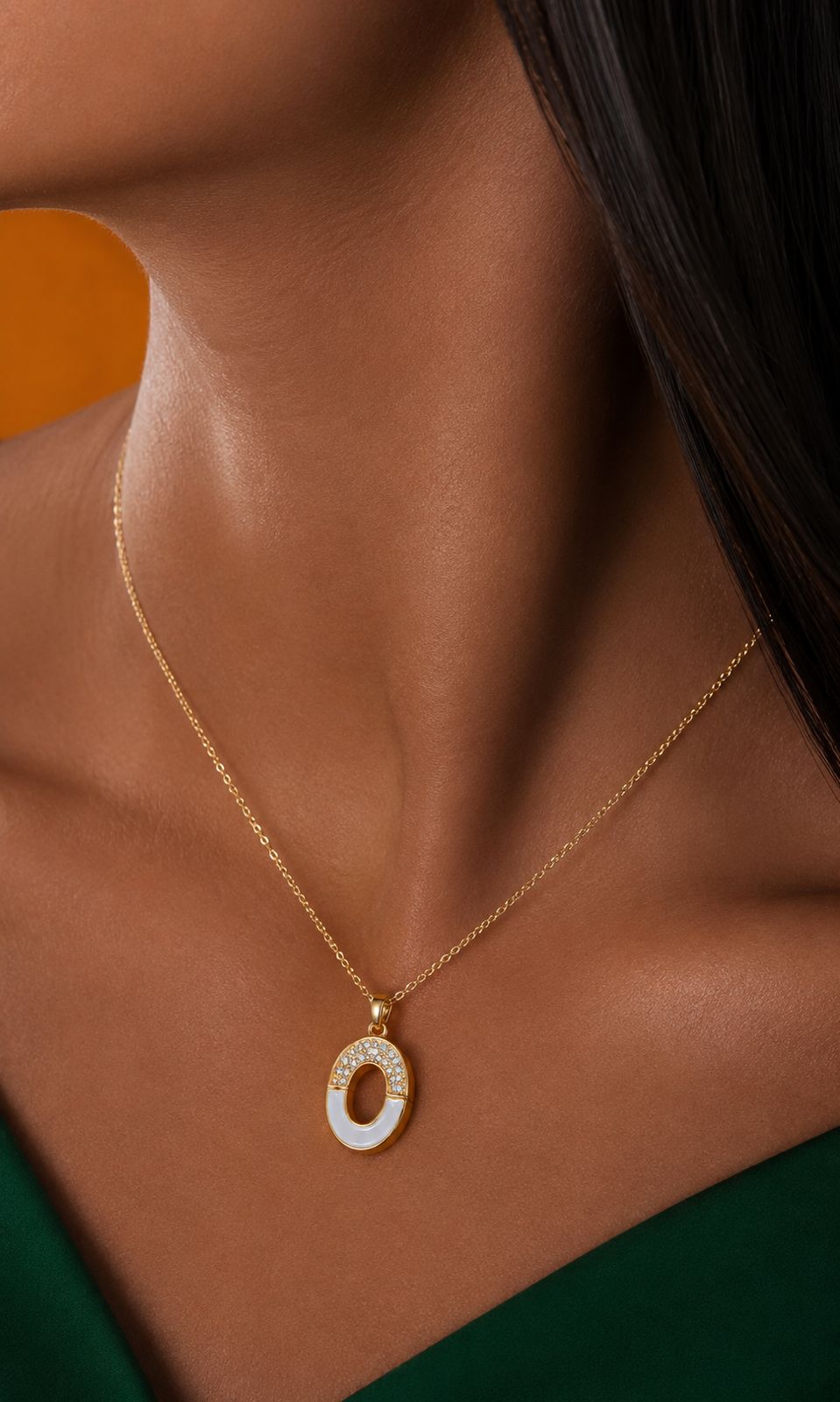 18k Gold Finish Oval Dolly Pendant with Chain on Pure 925 Silver