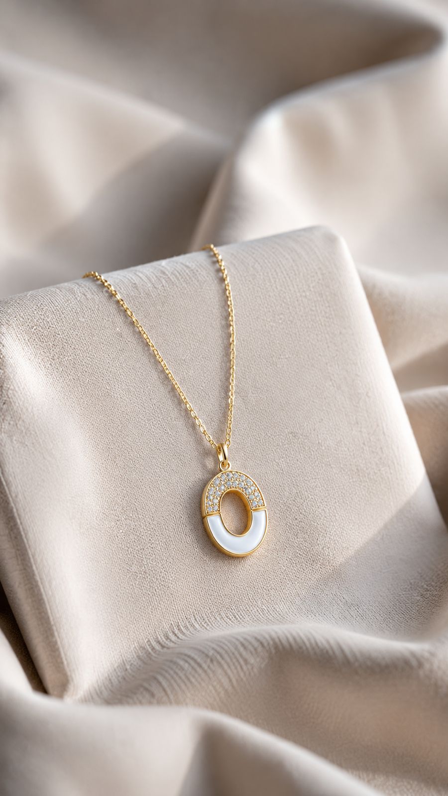 18k Gold Finish Oval Dolly Pendant with Chain on Pure 925 Silver