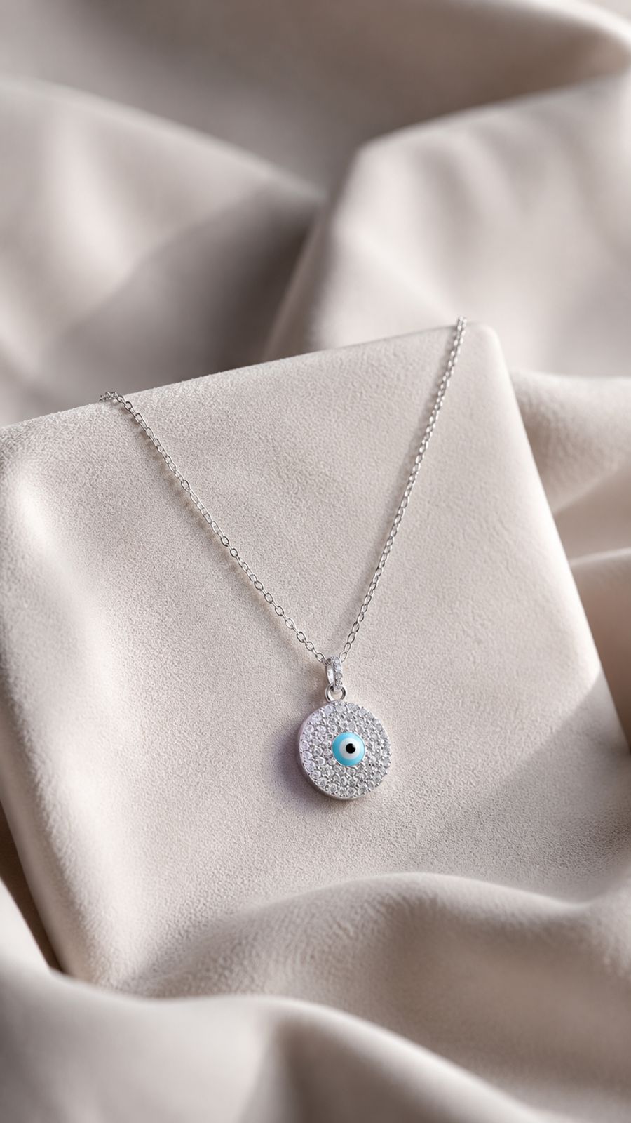 American Diamond Studded Hazel Evil Eye Pendant on Pure 925 Silver