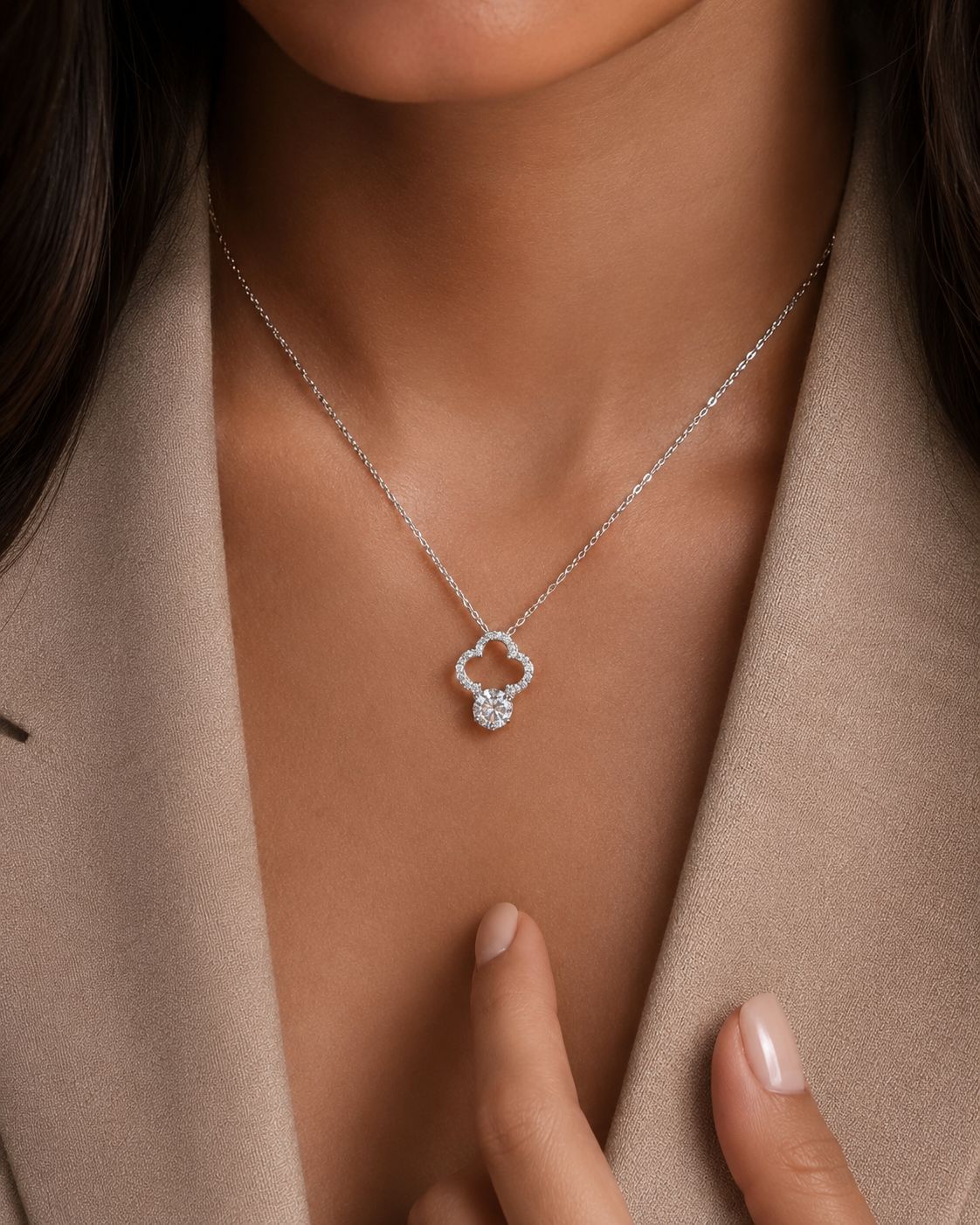 Milos Clover Leaf Pendant with Solitaire on Pure 925 Silver