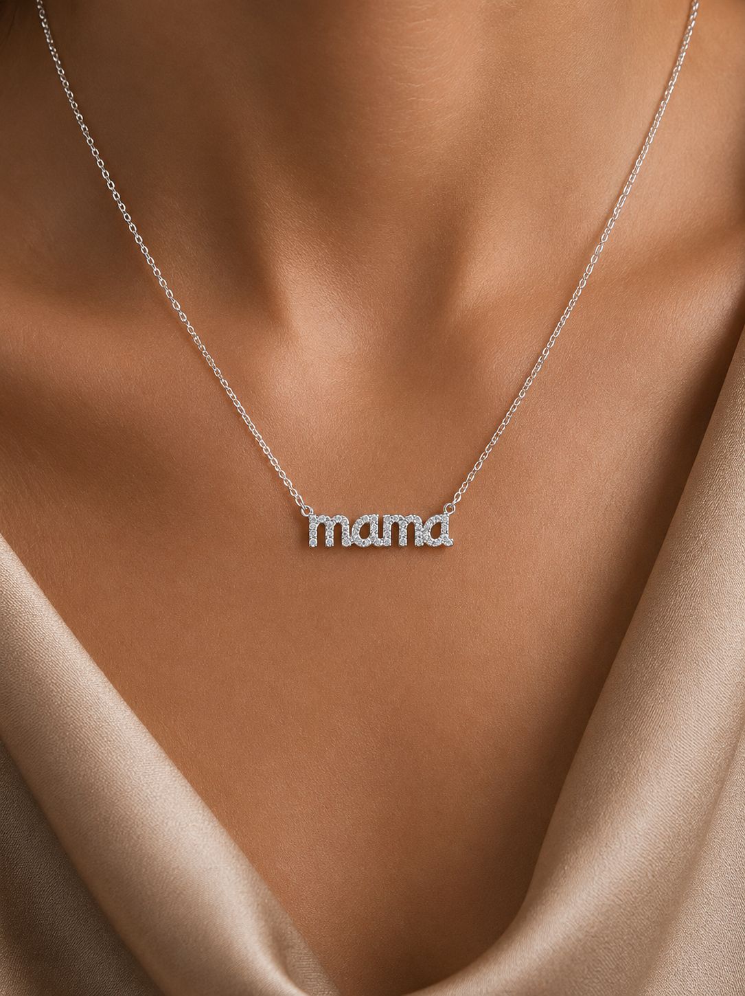 American Diamond Studded Mama Pendant with chain on Pure 925 Silver.