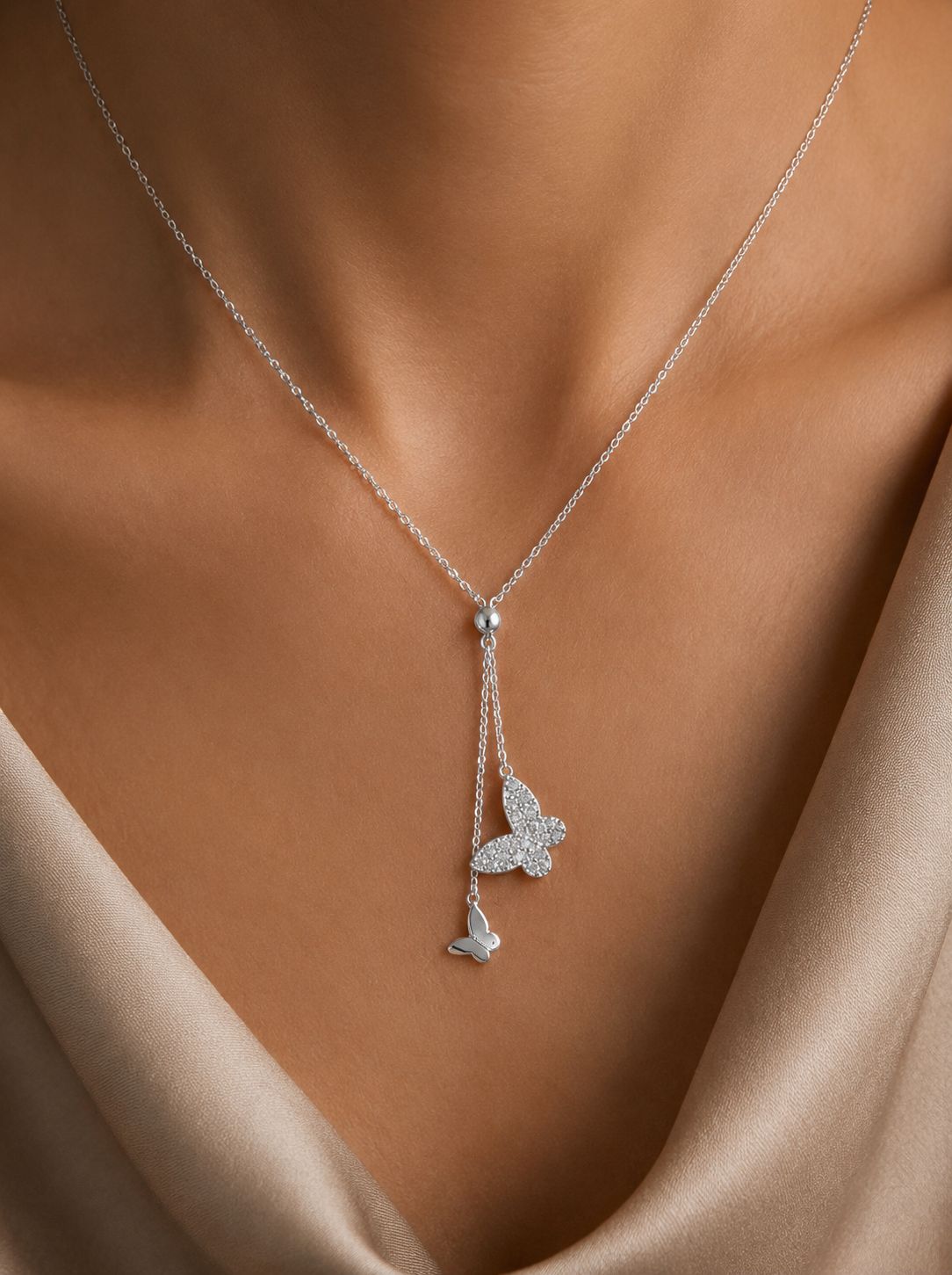 American Diamond Studded George Butterfly Pendant with Chain on Pure 925 Silver