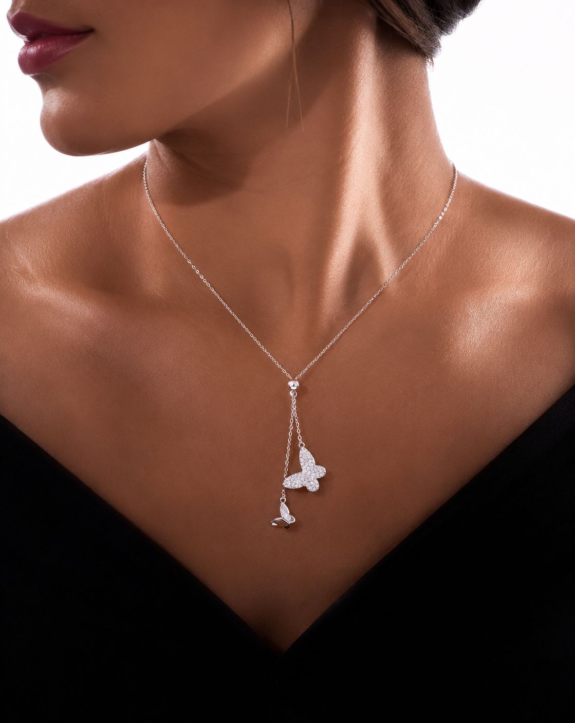 American Diamond Studded George Butterfly Pendant with Chain on Pure 925 Silver
