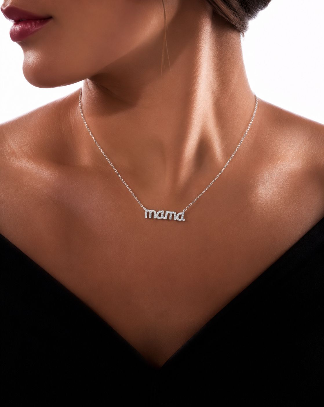 American Diamond Studded Mama Pendant with chain on Pure 925 Silver.