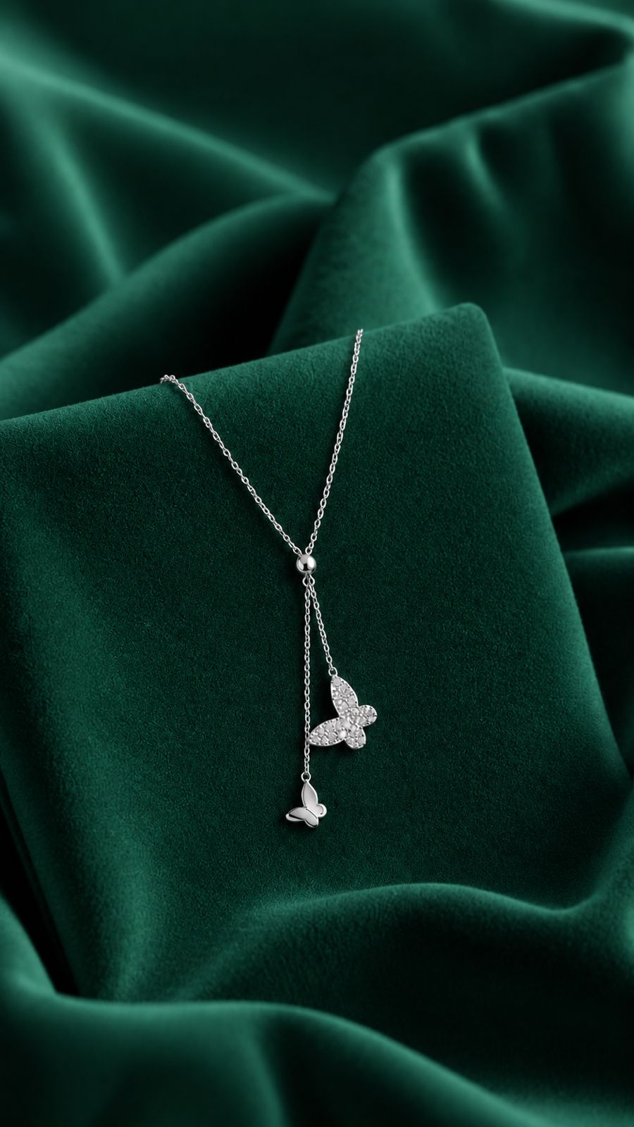 American Diamond Studded George Butterfly Pendant with Chain on Pure 925 Silver