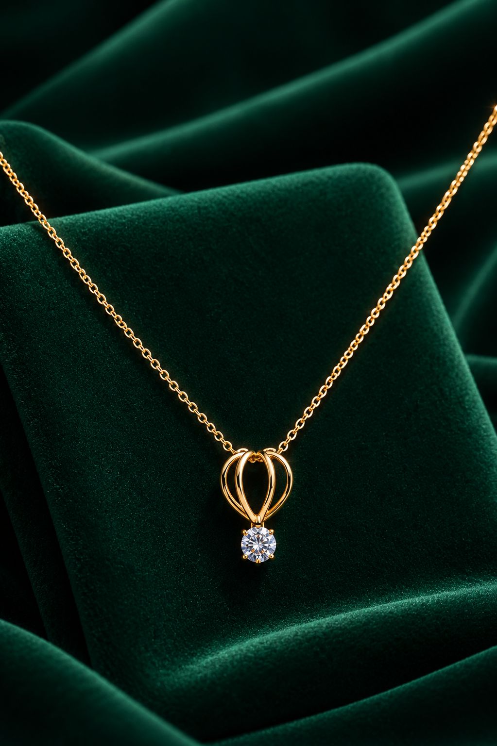 18k Gold Finish Solitaire Parachute Pendant with Chain on Pure 925 Silver.