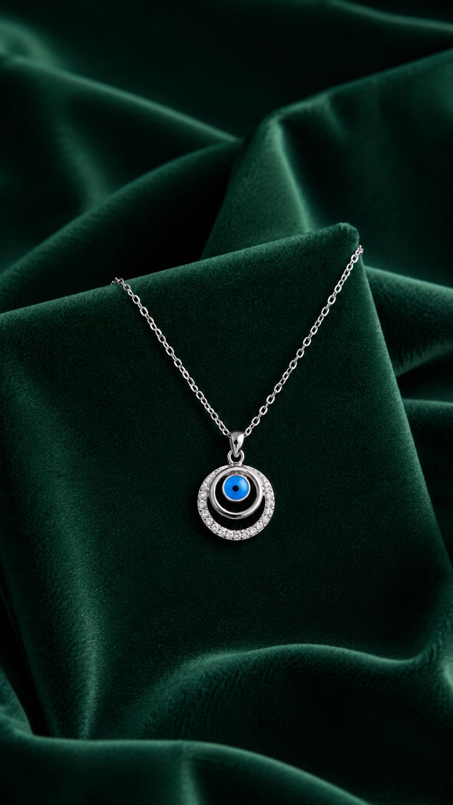 Double Layered Somy Evil Eye Pendant with chain on pure 925 Silver
