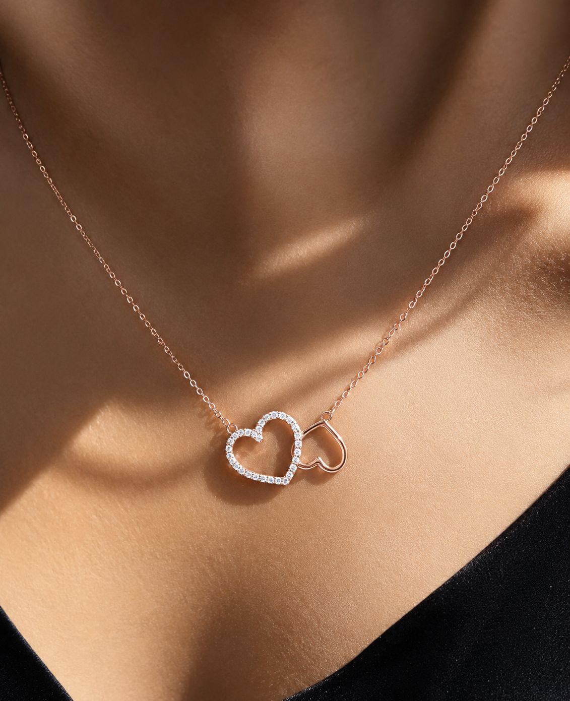 Double Heart Rose Gold Jayla Pendant on Pure 925 Silver
