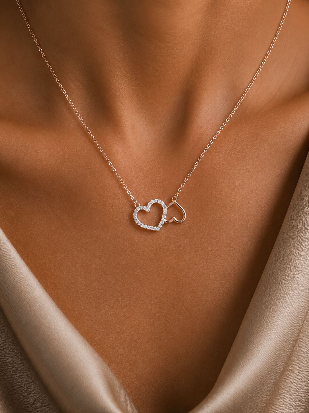Double Heart Rose Gold Jayla Pendant on Pure 925 Silver