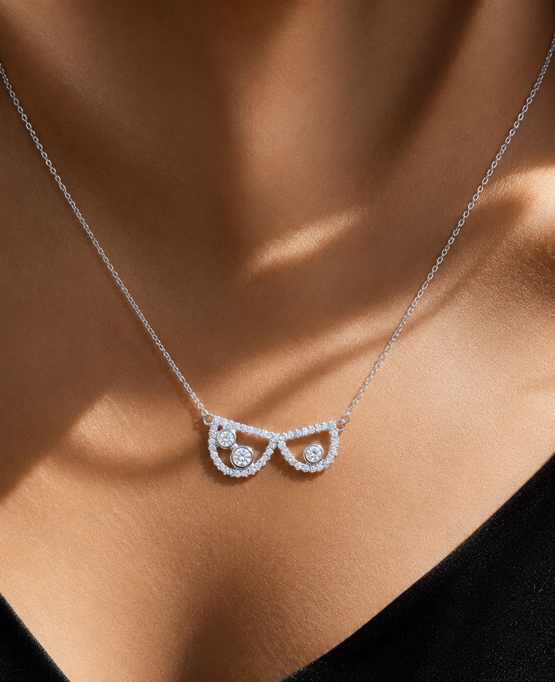American Diamond Studded Cool Sunglasses Pendant with Chain on pure 925 Silver