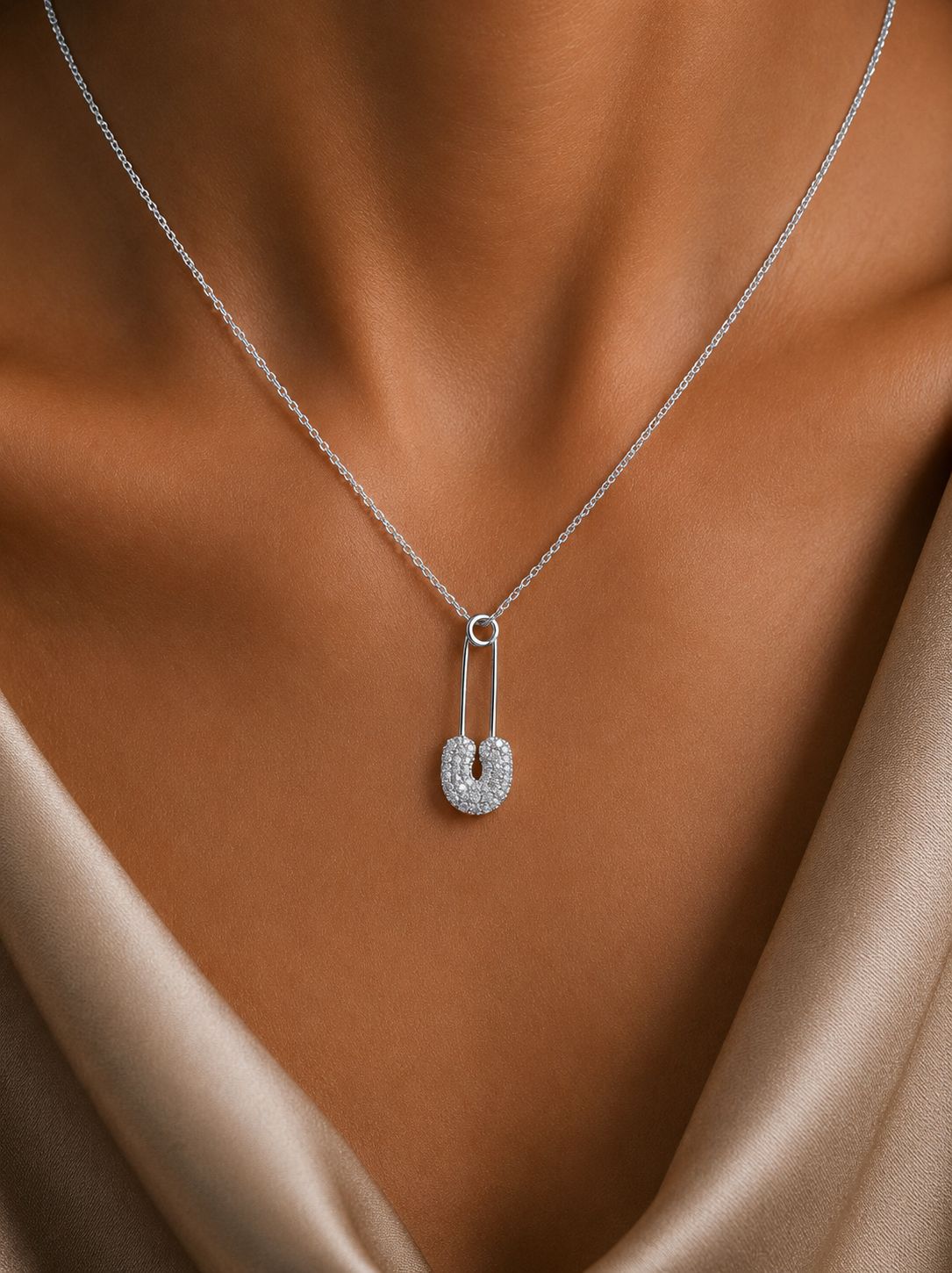American Diamond Studded Claire Upin  Pendant With Chain on Pure 925 Silver.