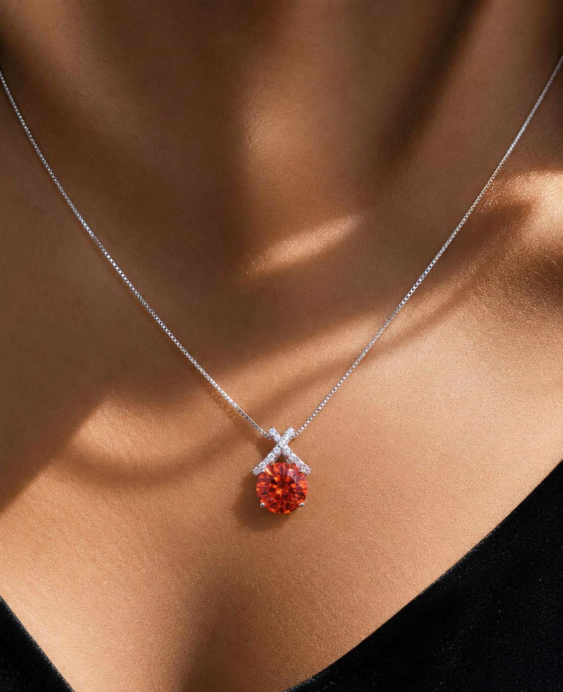 3 Carat Red Diamond Solitaire Angela Pendant With Chain on Pure 925 Silver