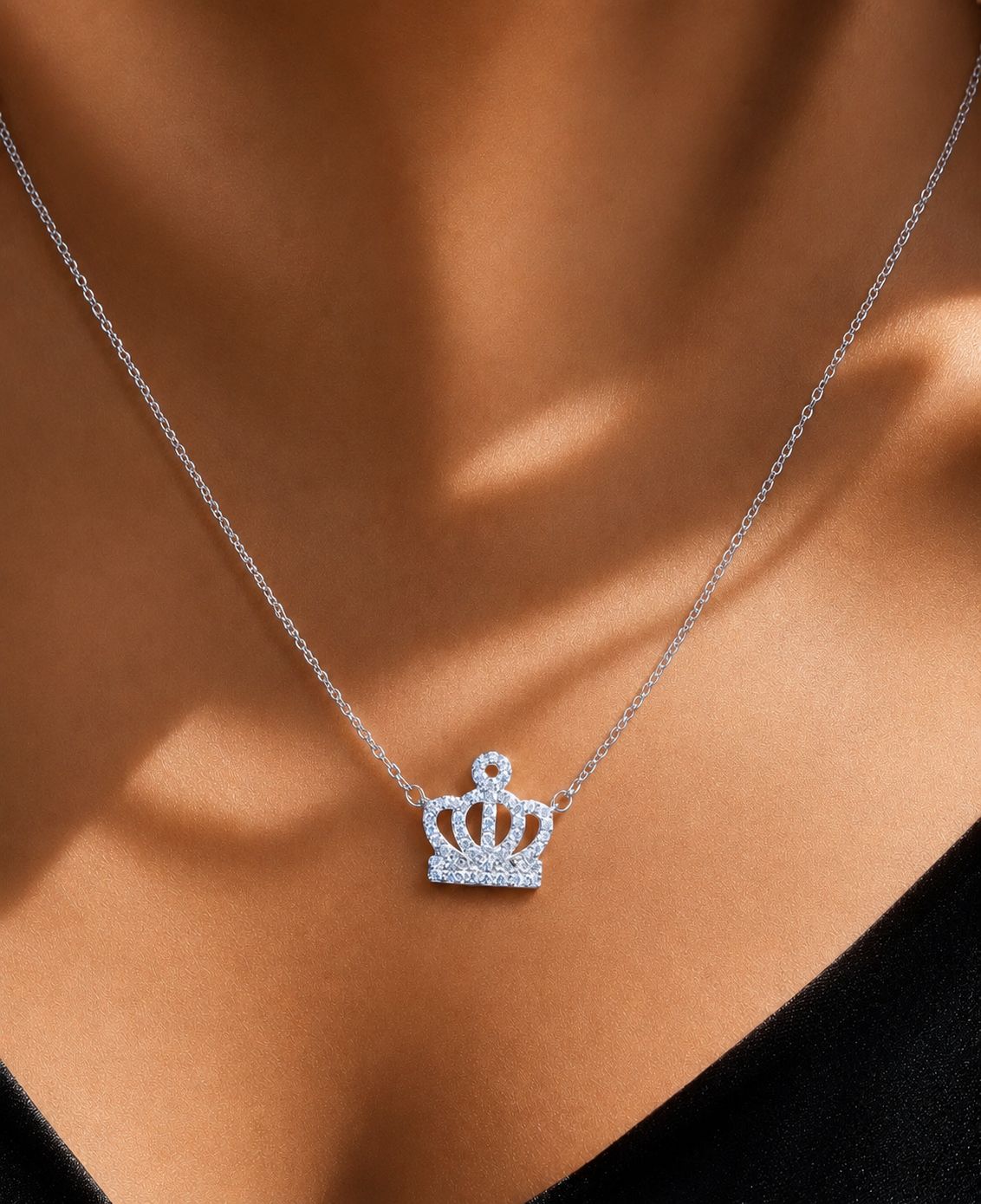 American Diamond Studded Crown Pendant with Chain on Pure 925 Silver