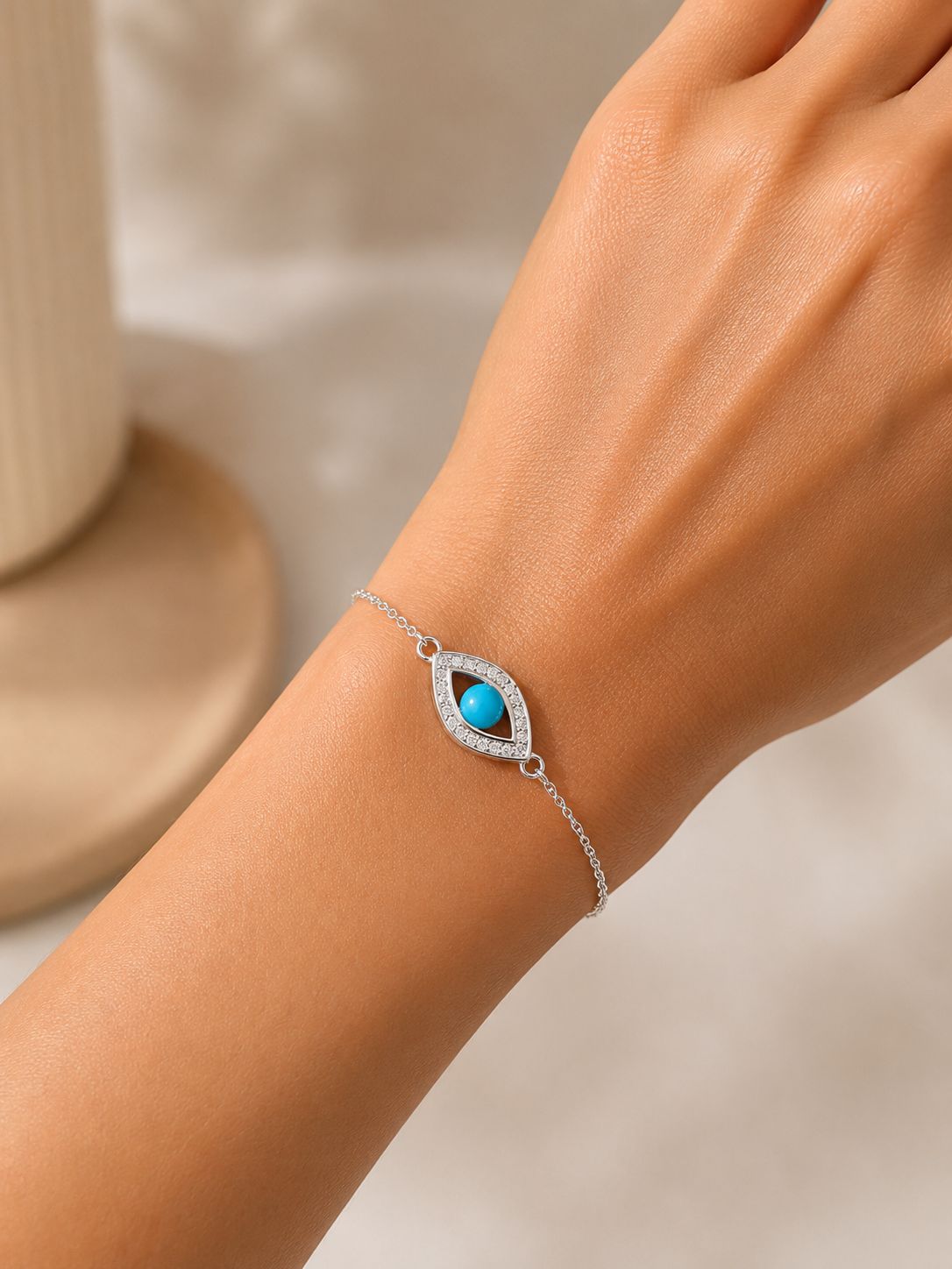 American Diamond Studded Athena Evil Eye Bracelet on Pure 925 Silver.