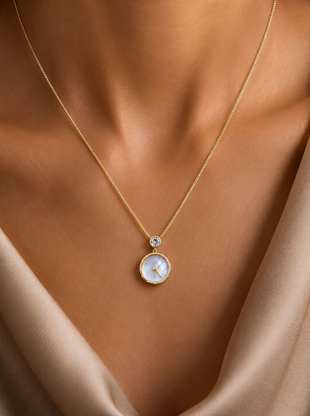 The Gold Finish Tick Tock Pendant with Chain on Pure 925 Silver