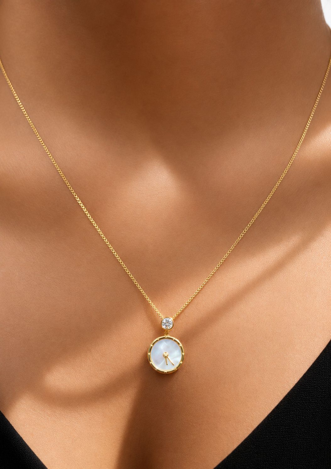 The Gold Finish Tick Tock Pendant with Chain on Pure 925 Silver