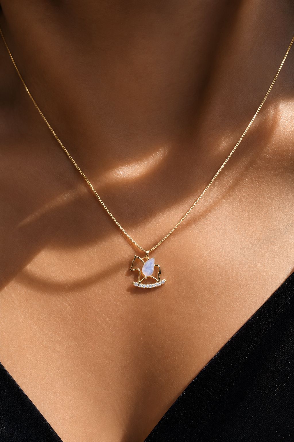 Bonny Unicorn Diamond Studded Gold Finish Pendant With Chain on Pure 925 Silver