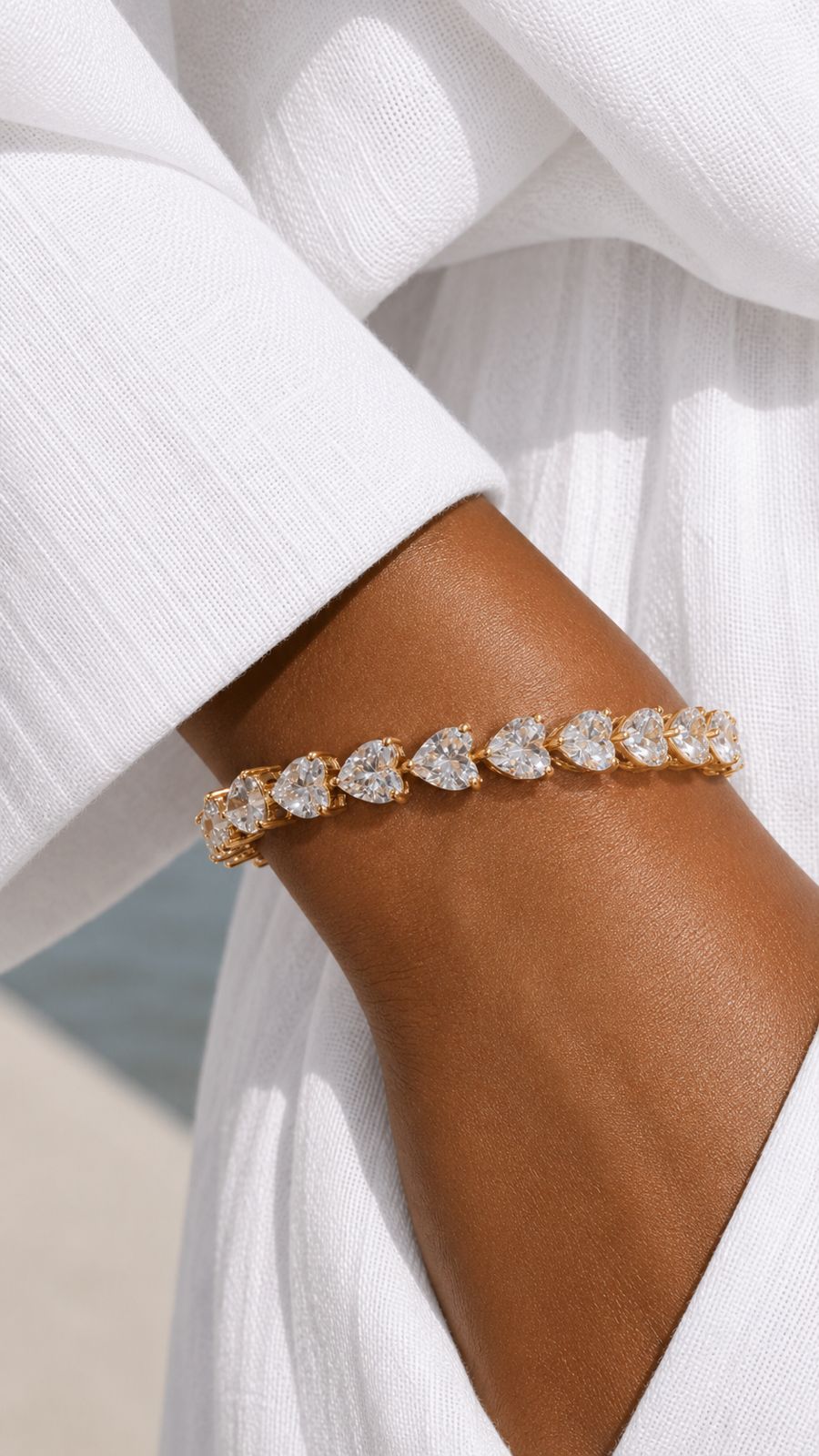 50 Pointer 18k Gold Finish Premium Heart Solitaire Tennis Bracelet on Pure 925 Silver ( 50 Cents Each Solitaire )