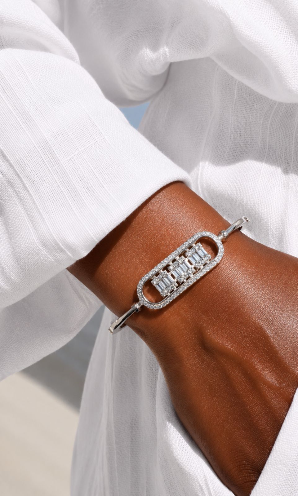 American Diamond Studded Zenobia Openable Bracelet on Pure 925 Silver