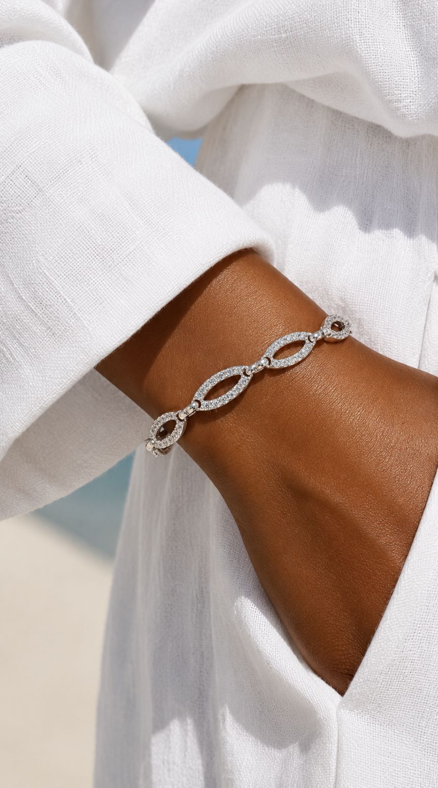 American Diamond Studded Loop Bracelet on Pure 925 Silver
