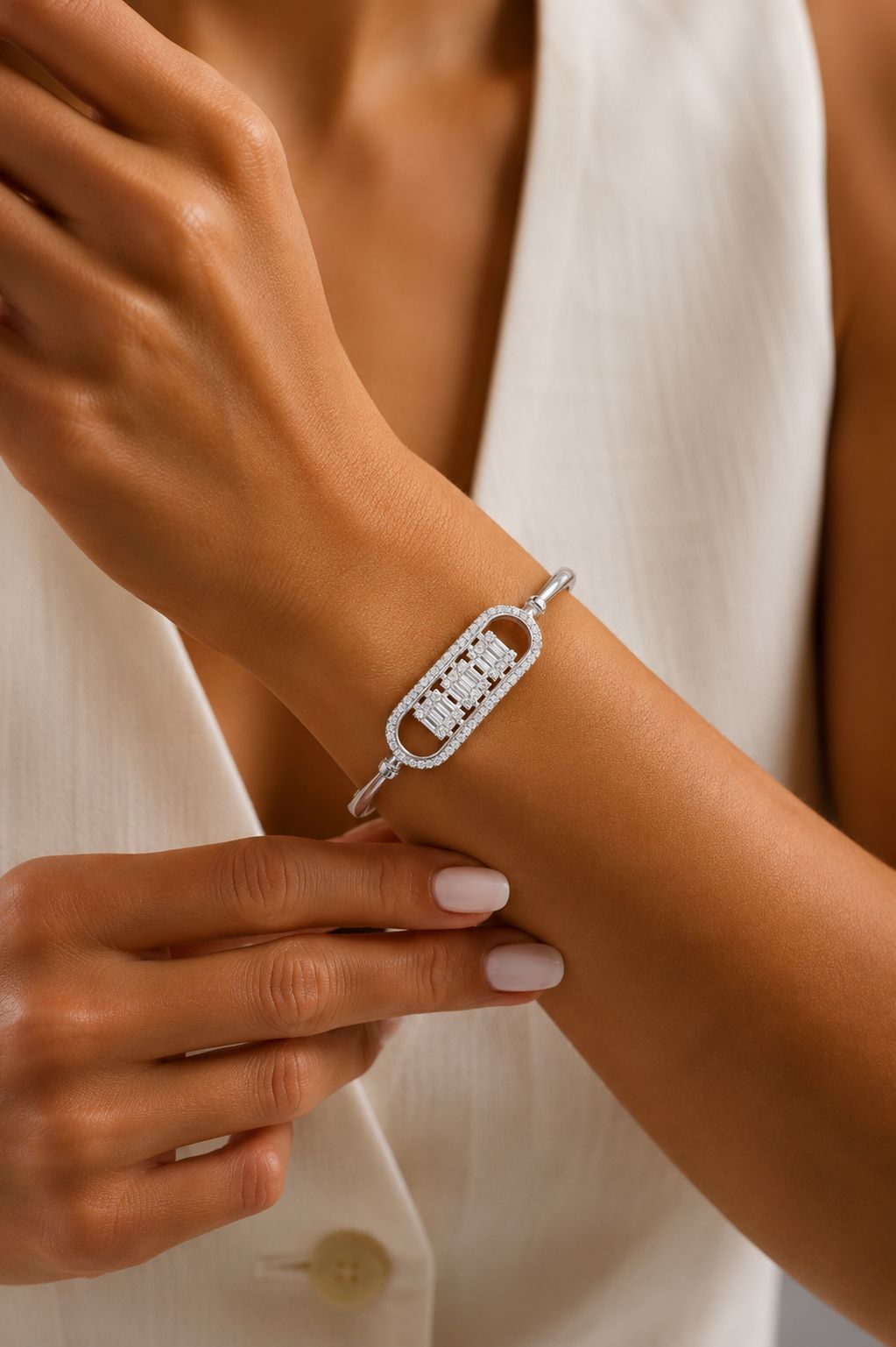 American Diamond Studded Zenobia Openable Bracelet on Pure 925 Silver