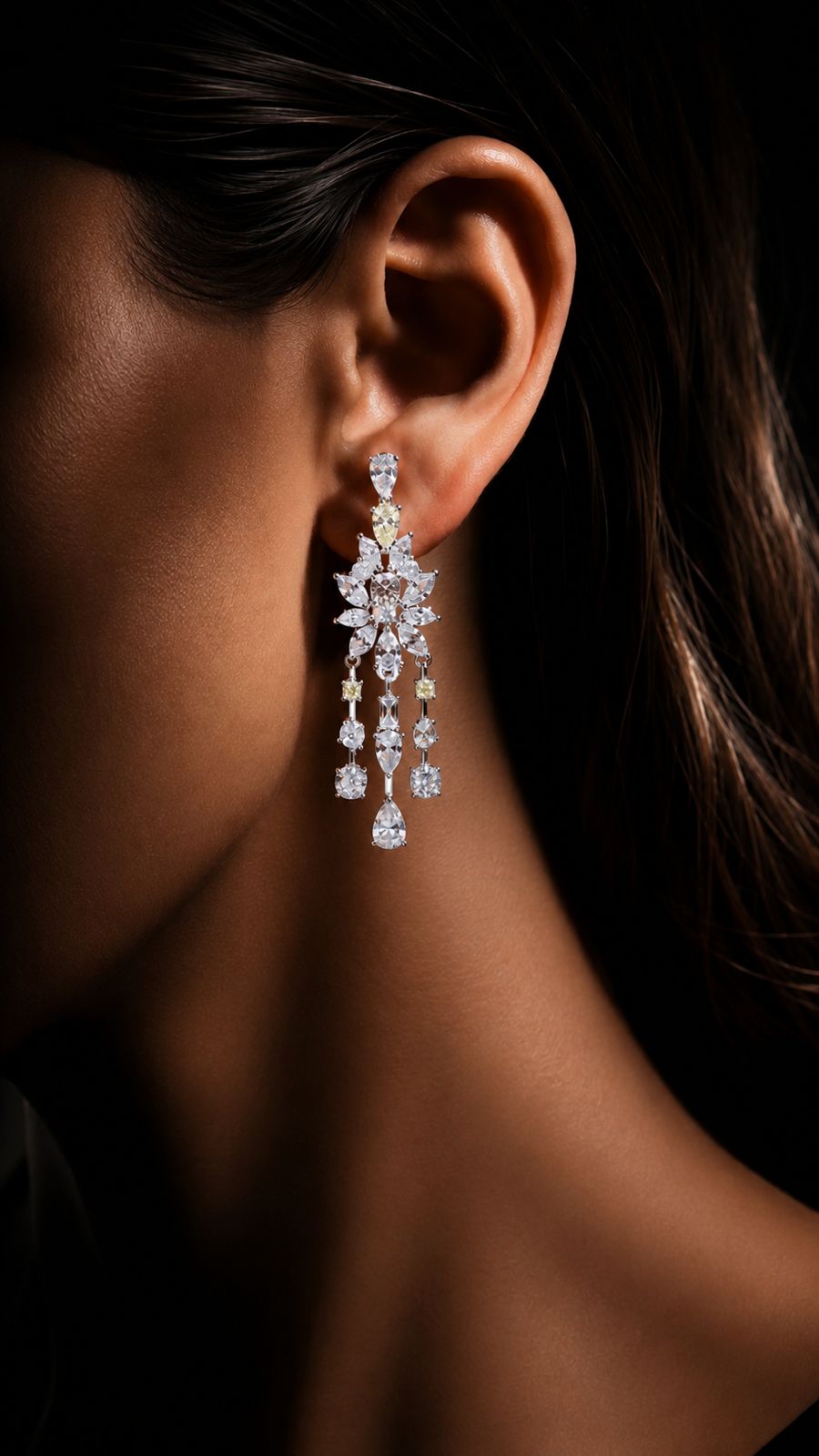 925 Silver Yellow Diamond Bridal Necklace Set with Matching Earrings | Luxury Cocktail CZ Wedding Jewellery Set for Women