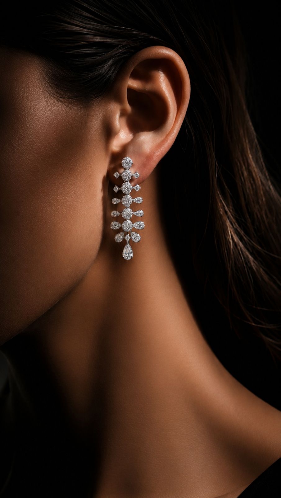 Twenty One Jewels 925 Silver American Diamond Bridal Necklace Set with Earrings | Luxury Wedding & Cocktail Jewellery Set