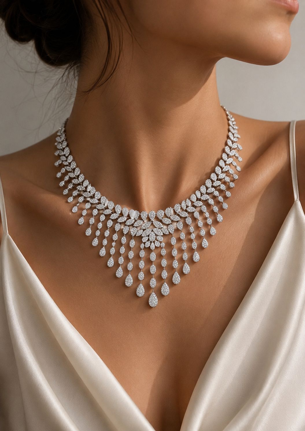 925 Silver Bridal Pressure Setting Necklace Set with Matching Earrings | Luxury CZ Wedding Jewellery Set for Women