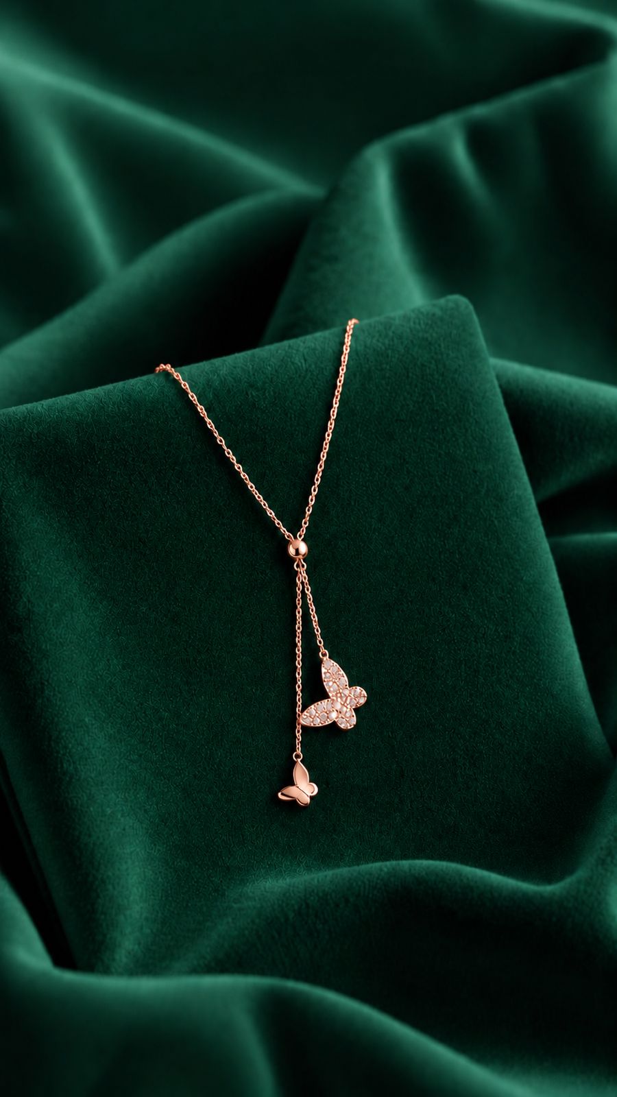 Twenty One Jewels 925 Silver Rose Gold Butterfly Lariat Necklace for Women | 925 Silver CZ Butterfly Y Necklace