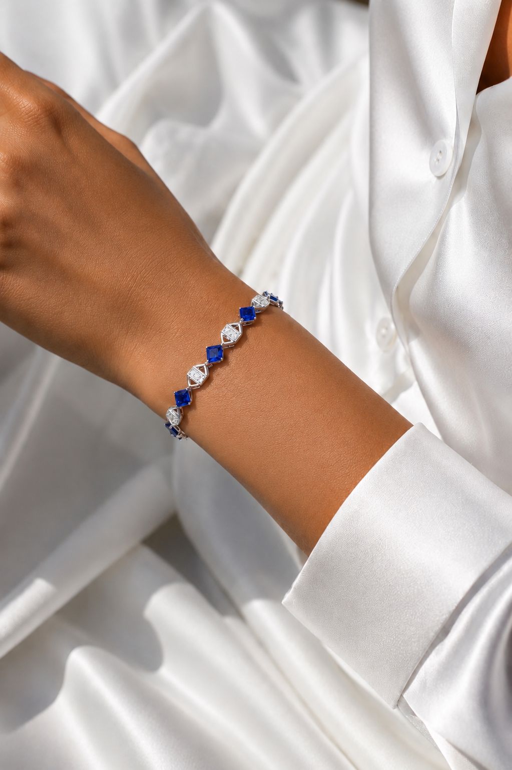 Ultra Premium Blue Diamond Intricate Setting Tennis Bracelet