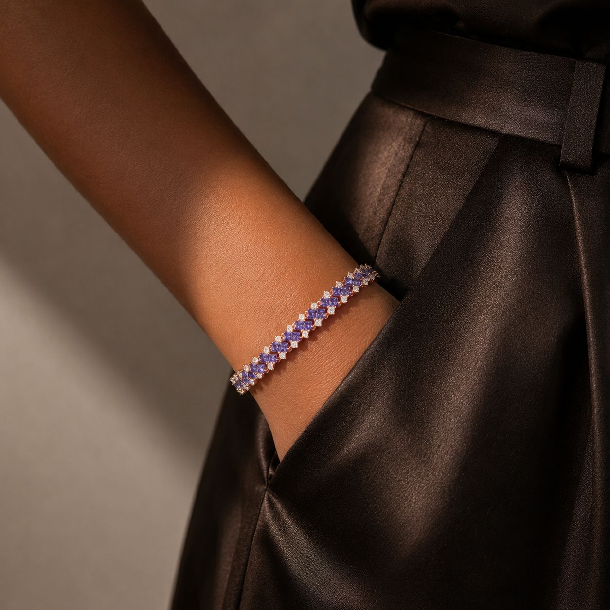 Ultra Premium Purple Amethyst Sugar Loaf Rose Gold Finish Tennis Bracelet on Pure 925 Silver