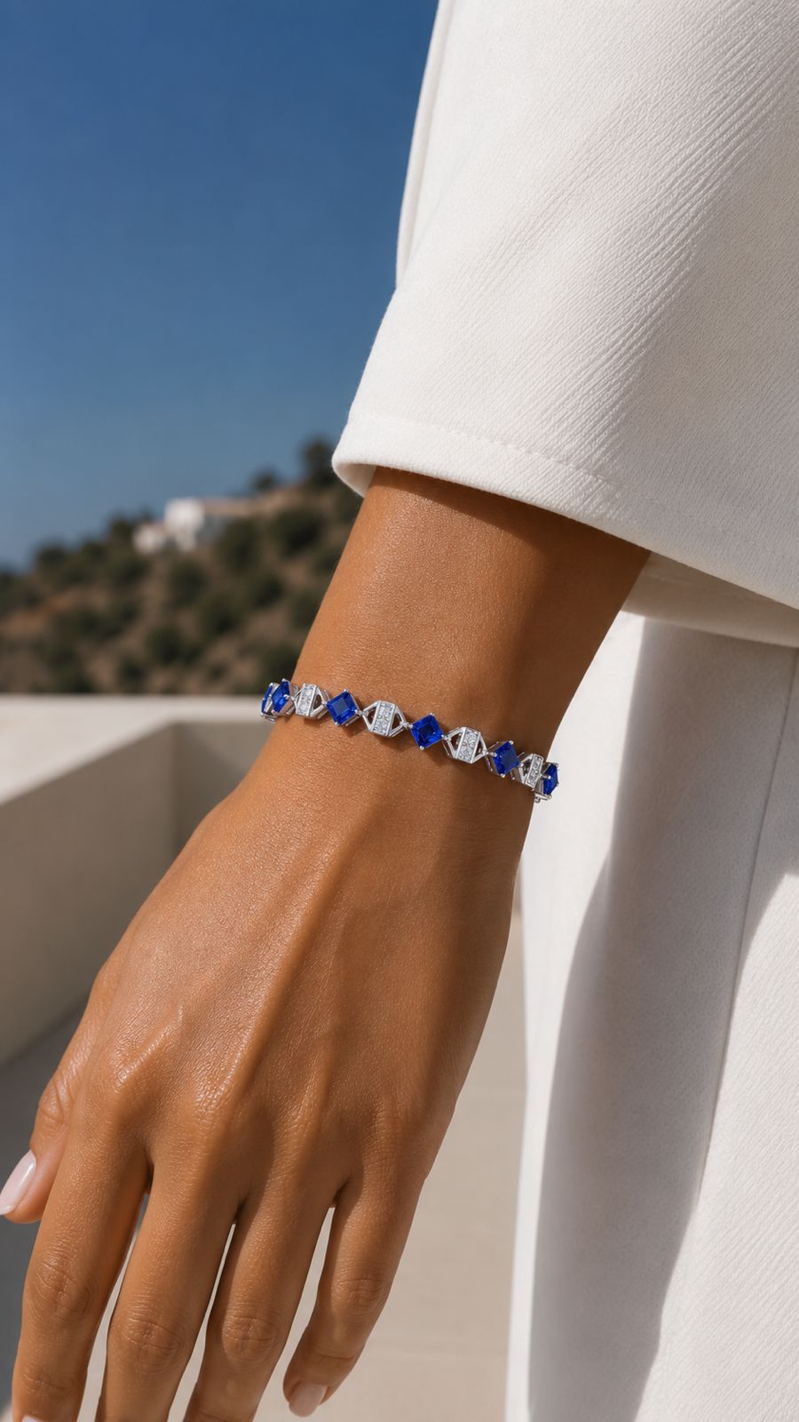 Ultra Premium Blue Diamond Intricate Setting Tennis Bracelet