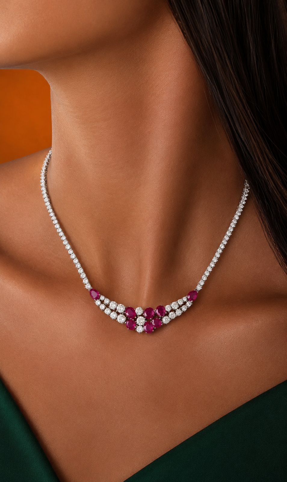 TOJ Everyday - Ruby and Diamond Bridal Necklace Set
