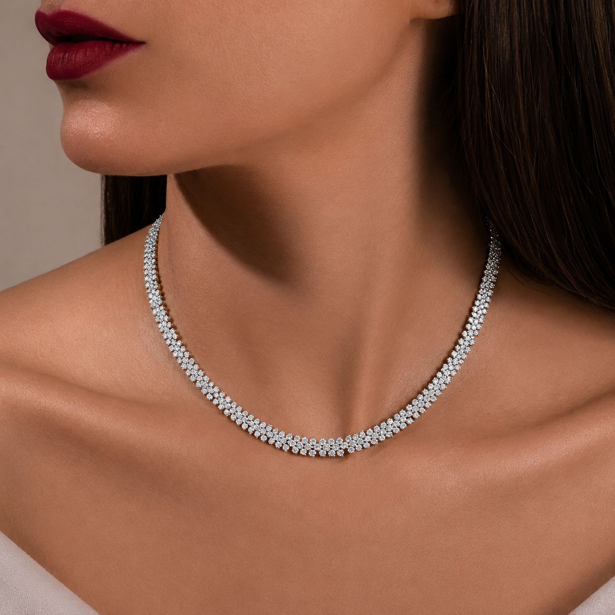 TOJ Everyday - Three Line Mini Classic Solitaire Nyssa Necklace Set with Earrings