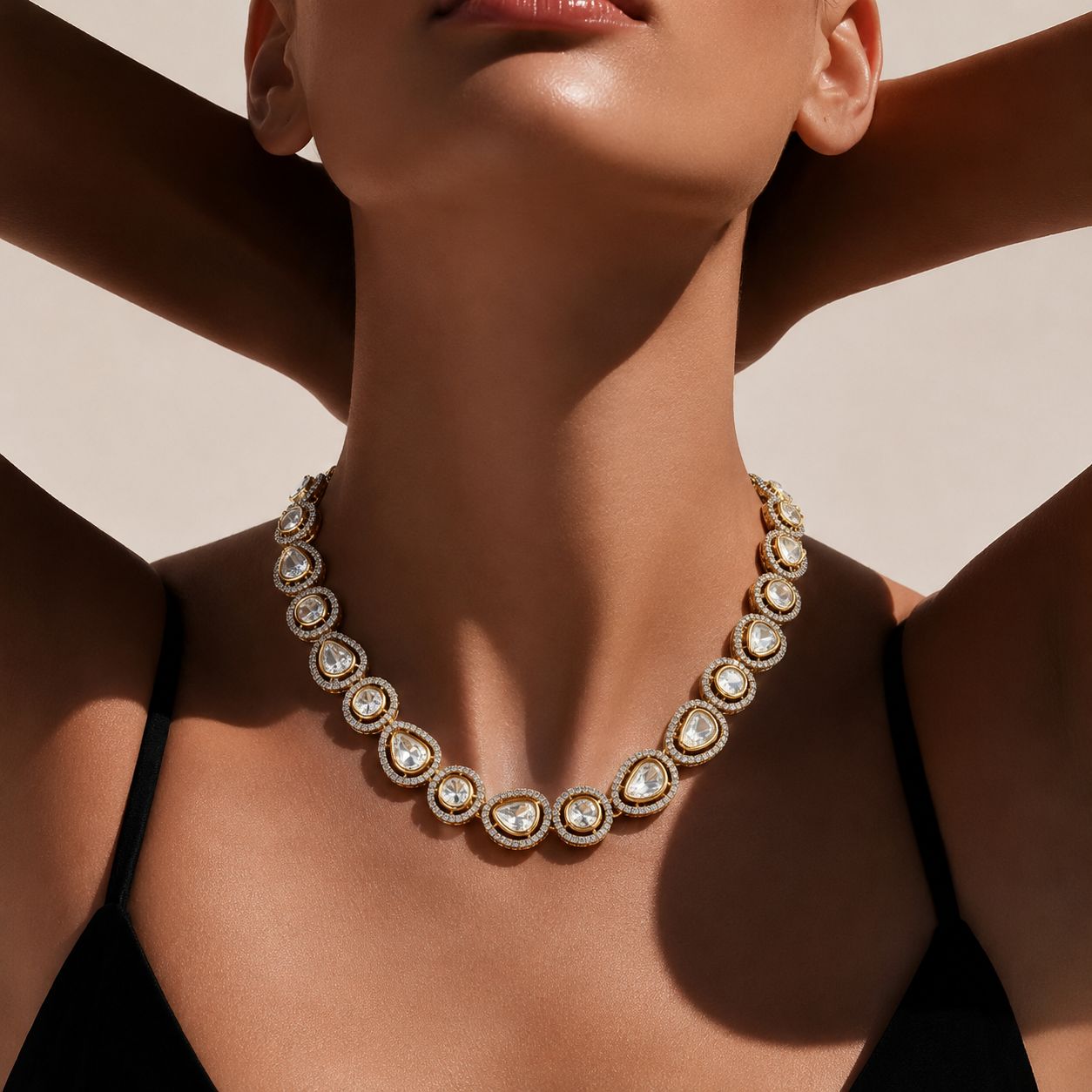 TOJ Everyday - Classic Polki Heerabagh Necklace Set with Earrings