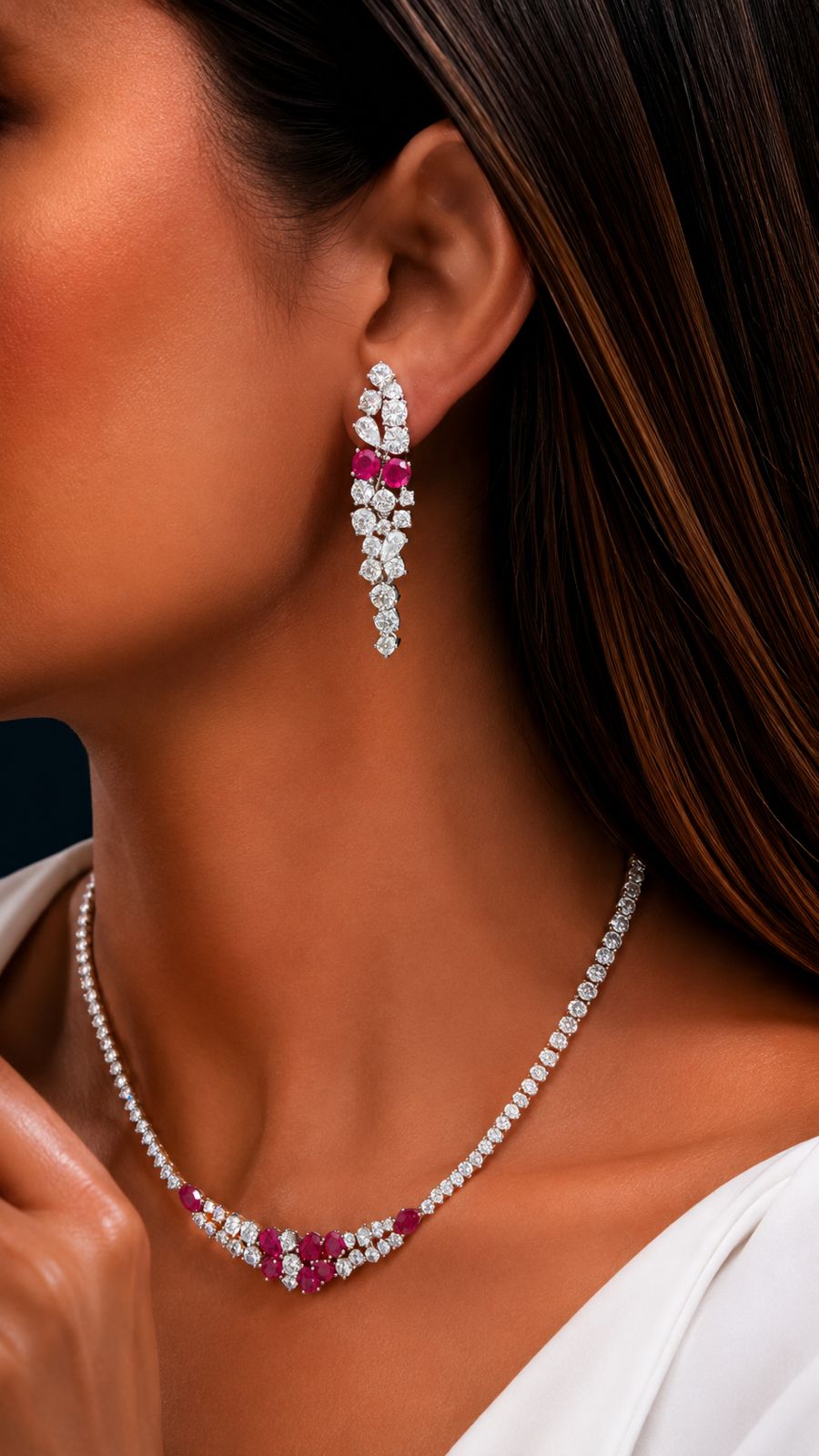 TOJ Everyday - Ruby and Diamond Bridal Necklace Set