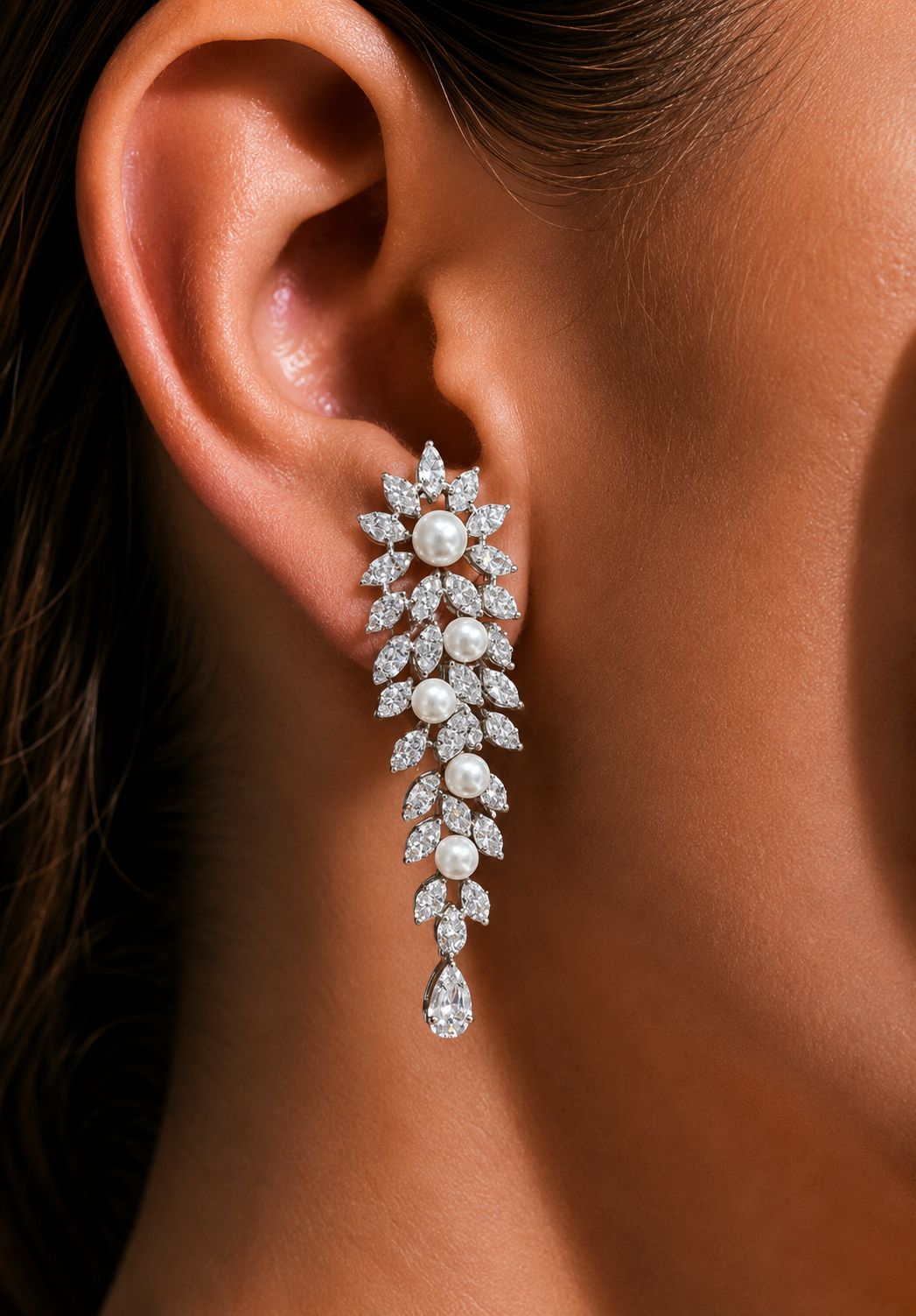TOJ Everyday - Classic White Pearl and Diamond Cocktail Necklace Set with Earrings