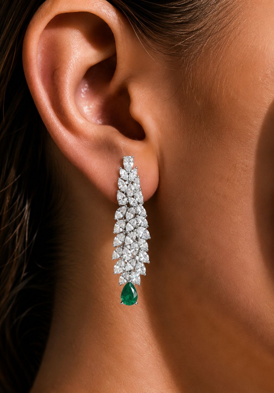 TOJ Everyday - 5 Line Multi Solitaire Premium Green Emerald Drop Choker Necklace Set