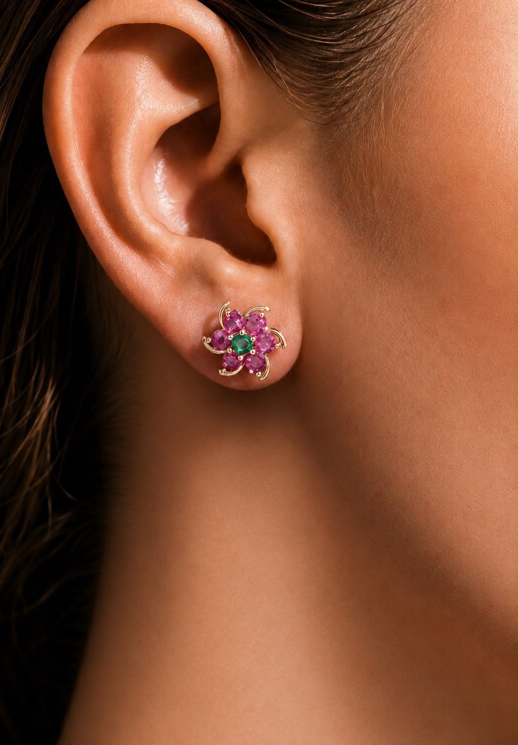 Twenty One Jewels Pure 925 Silver Combo of Ruby Floral Studs and Sunflower Solitaire Studs