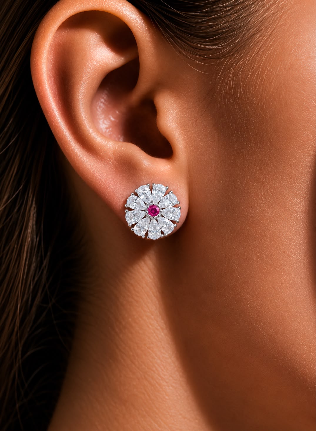 Twenty One Jewels Raksha Bandhan Combo of Ruby Bloom and Sapphire Aura Studs South Screw Backs on Pure 925 Silver.