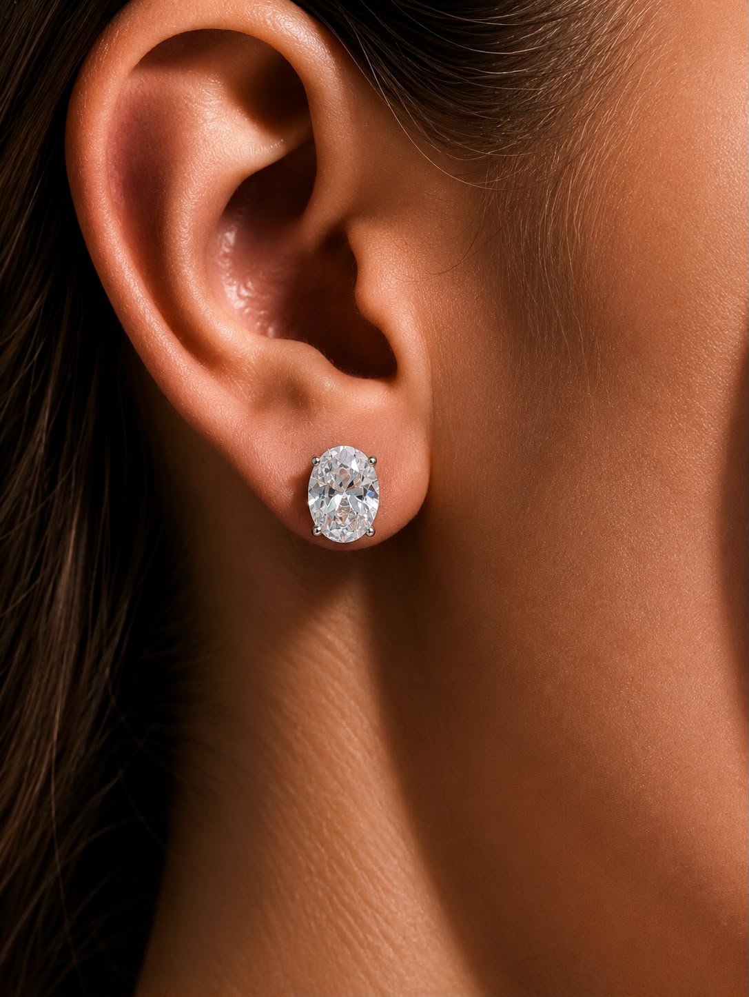Combo of Two Pure 925 Silver Stud Earrings - Round Cut Solitaire and Oval Cut Solitaire on Pure 925 Silver.