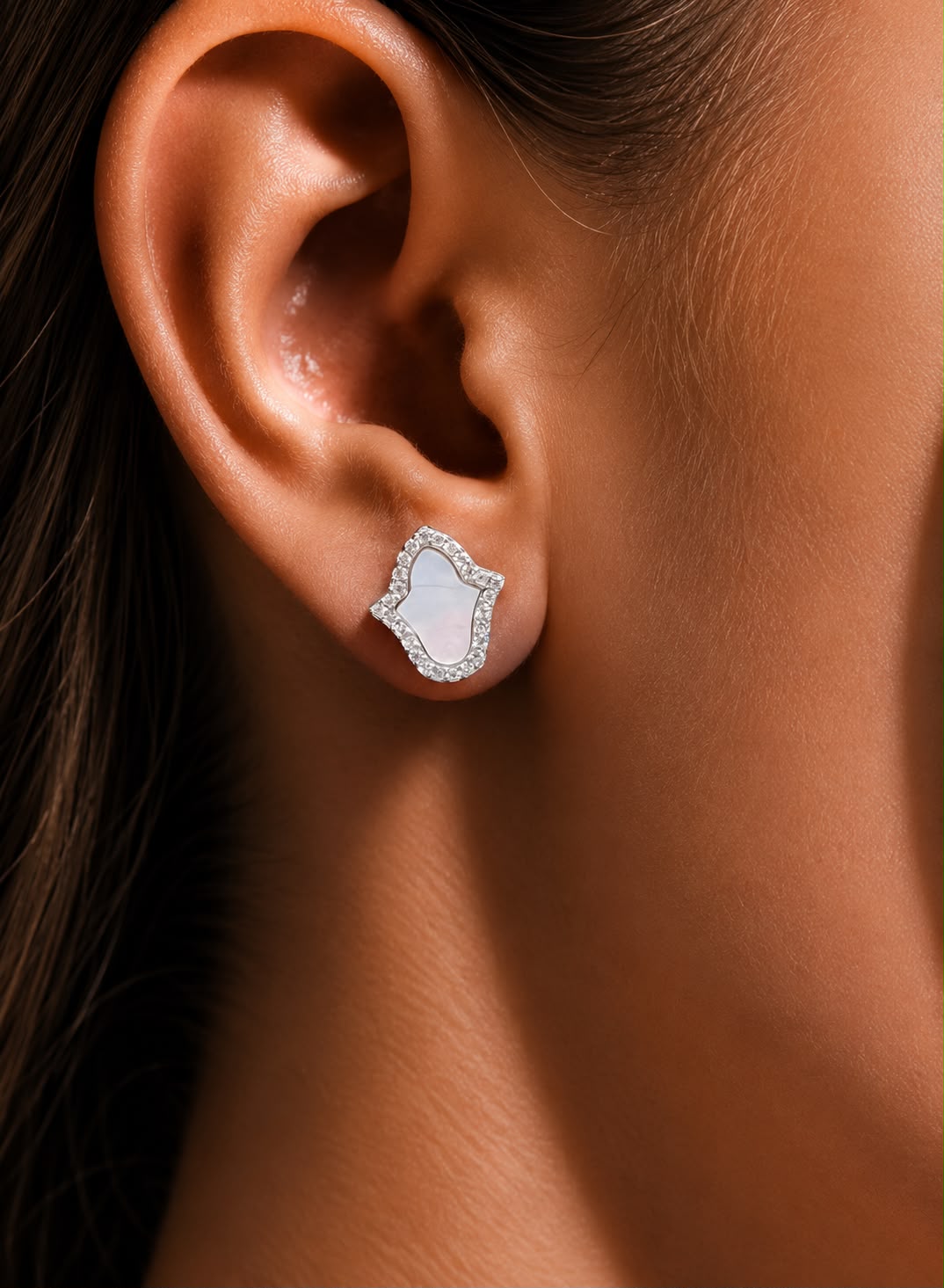 Twenty One Jewels Raksha Bandhan Combo of MOP Hamza and Evil Eye Studs on Pure 925 Silver